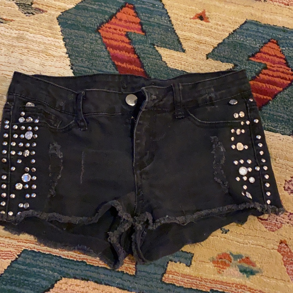 Black denim shorts